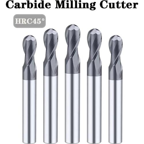 Ball Nose End Mill Tungsten Carbide Cutter CNC Router Bit Milling Tool 45° R0.5 2mm 10mm 12mm HRC45 55 65 2Flute Cutting Tools