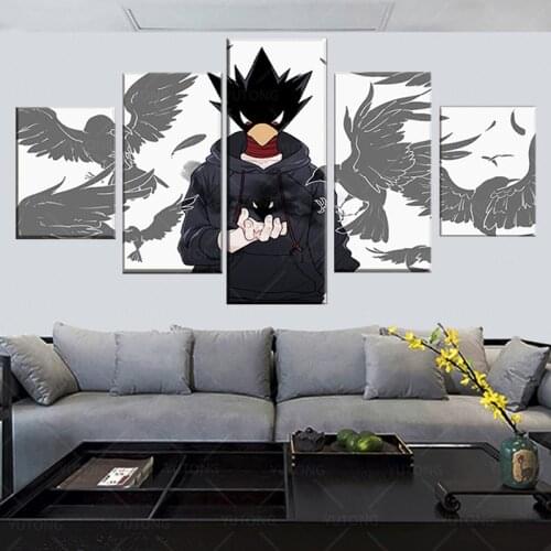 Wall Art One Set Framework 5 Panel Fumikage Tokoyami Poster Anime My Hero Academia Picture Canvas Print Painting Home Decor