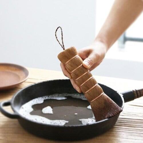 Natural Coconut Brown Pot Brush Can Hang Type Brush Non-stick Oil Long Handle Pan Brush Coconut Fibre Scourer Oil Cleaning Brush