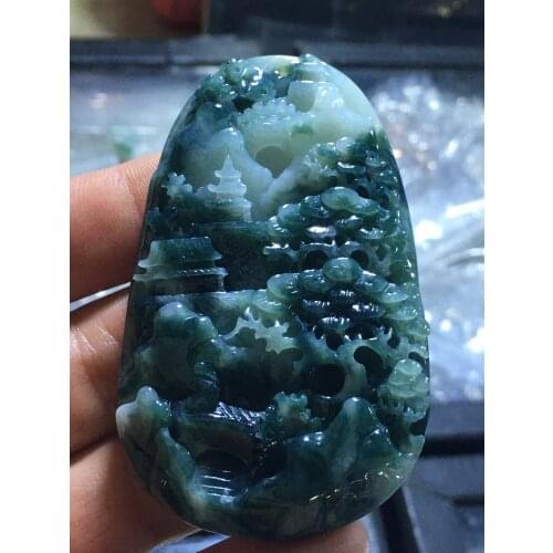 Natural Myanmar jade A HandCarved landscape green jade pendant jade necklace pendants jewelry jade necklaces woman