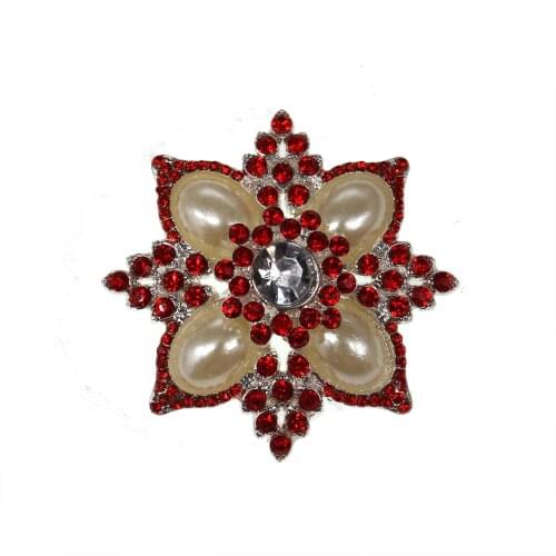 Cheap Women Jewelry Alloy siver plated flower Clearancewhite pearl red Rhinestone Brooch Pin For Decoration