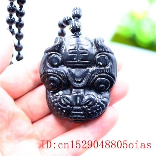 Jade Tiger Pendant Necklace Fashion Gifts Chinese Jewellery Natural Black Carved Amulet Charm