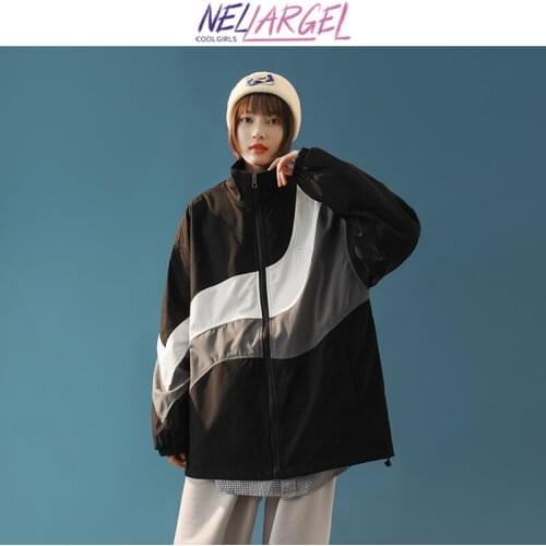 NELLARGEL Women Patchwork Harajuku Y2k Varsity Jacket 2021 Female Japanese Streetwear Oversized Windbreaker Girl Vintage Jackets