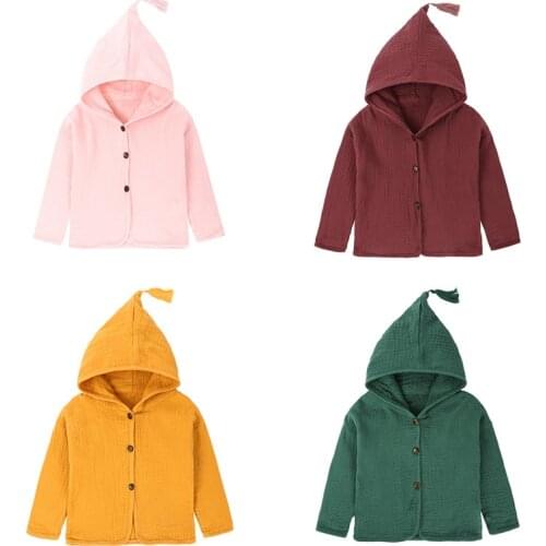 Solid Color Baby Boy Jacket Cotton Linen Kids Boys Clothes Long Sleeve Hooded Top Spring Autumn Children Girls Clothing