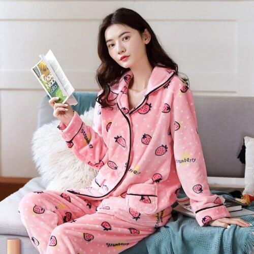 Autumn Winter Pajamas Set Women Home Suit Clothes Thick Coral Velvet Pyjamas Warm Tops+Pants Sleepwear Women Nightwear Pijama