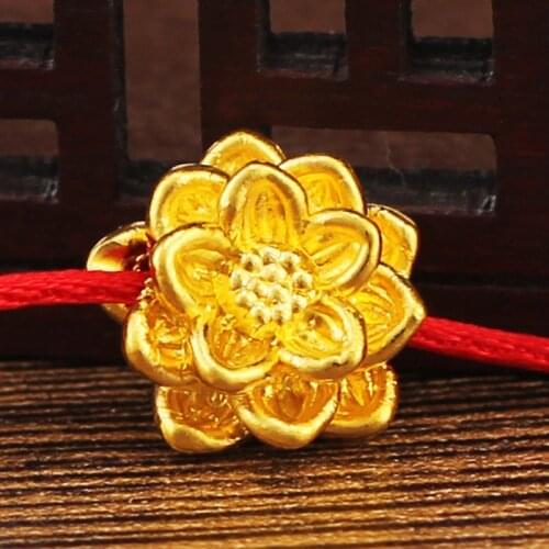 1PCS Real 999 24k Yellow Gold Pendant Unisex 3D Luck Lotus Flower Bead 1-1.2g