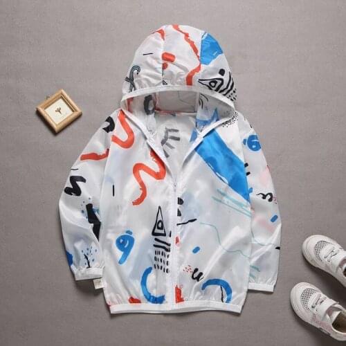 Casual Childrens Hooded Sun Protection Clothing Summer Autumn Baby Boys Girls Thin Suncreen Coat Cartoon Kids Beach Sun Jackets