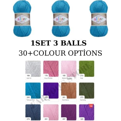 Yarn 1 Set (3 Balls) Alize Diva Knitting Yarn (1 Ball: 100 Grams / 350 Yards) Crochet Tool Kit