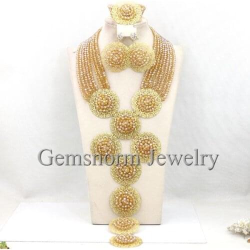 Luxury Champagne Gold Wedding Beads African Jewelry Sets Dubai Bridal Costume Necklace Set New Arrival Free Shipping WB465