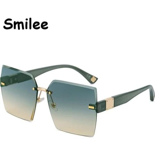 Vintage Green Gradient Rimless Sunglasses Women Luxury Design Big Square Sun Glasses Female 2021 New Oversized Frameless Eyewear