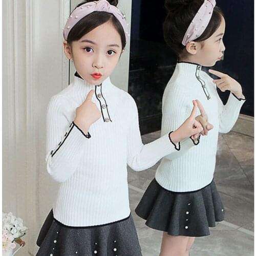 Knit Solid Turtleneck Sweater For Teenage Girls Knitting Long Sleeve Tops Clothing New 2019 Children School Pullover Outerwwears