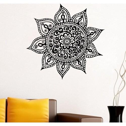 Yoga Flower Mehndi Indian Mandala Buddha Symbol Wall Decal Buddhism Home Decor Art Sticker Vinyl Mural