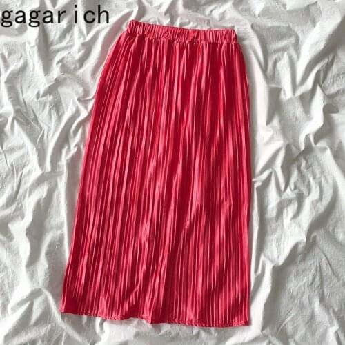 Gagarich Woman Skirt 2021 Spring Summer New Korean Ins Solid Versatile Elastic High Waist Mid-length A-line Female Pleated Skirt