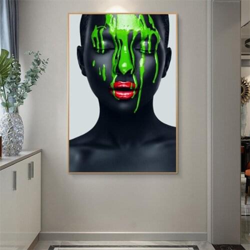Green Paint on Face African Art Posters And Prints Black Sexy Girls Canvas Paintings On the Wall Art Canvas Pictures Home Decor