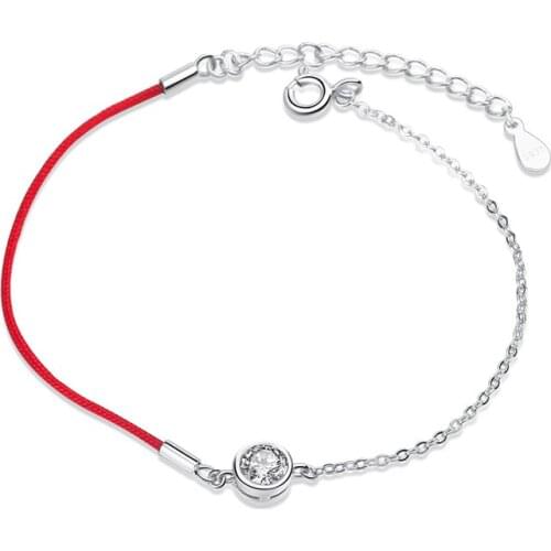 SA SILVERAGE Fine Jewelry Silver Red Charm Bracelets Bangles for Women Chain Link Bracelet 925 Sterling Silver