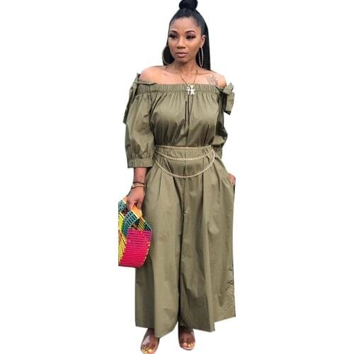 New Elegant Oversized Rompers Womens Jumpsuit 2020 Fall Off The Shoulder Wide Leg Jumpsuit Loose Casual Overalls Palazzo Pants