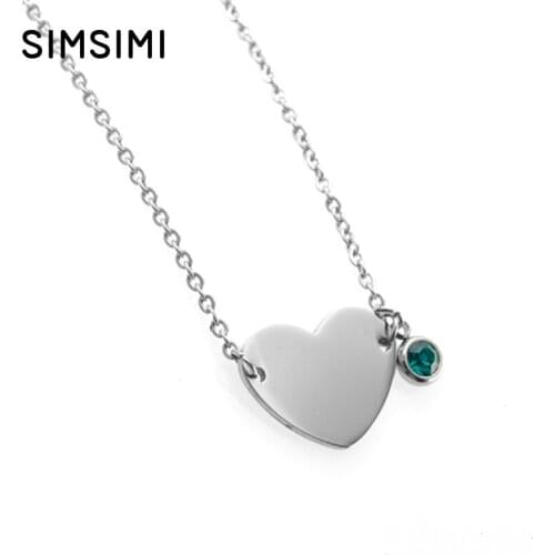 Simsimi women Birthstone Heart necklace Choker mix 12pcs (Jan.-Dec. each) Rolo Chain necklace Stainles steel jewelry