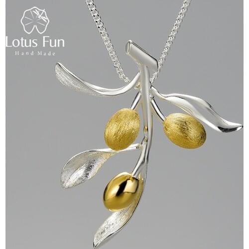Lotus Fun Luxury Olive Leaves Branch Fruits Pendant Fashion Real 925 Sterling Silver Necklace for Women Vintage Jewelry 2021 New