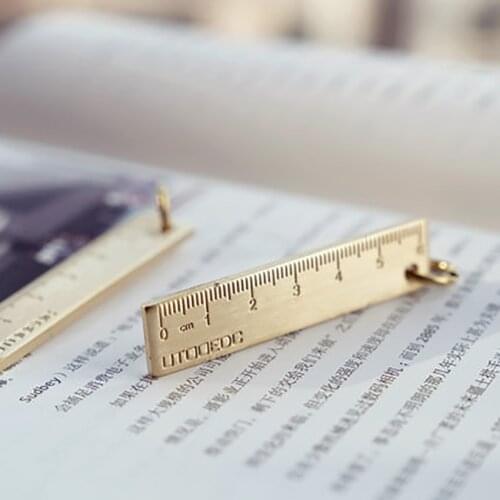 1PC Mini 6CM Ruler Brass Straight Ruler Retro Math Measuring Drawing Tool Keychain Hanging Ruler Office School Supplies