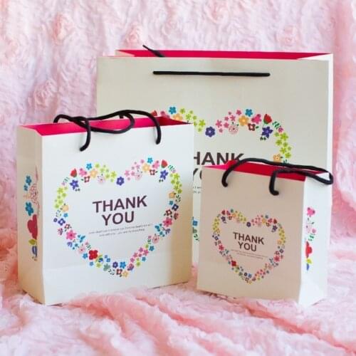 10pcs/lot- Three Size(S M L ) Floral Wreath Of Love "Thank You" Gift Bag Hand Bag High-grade Packaging Bag Paper Bag