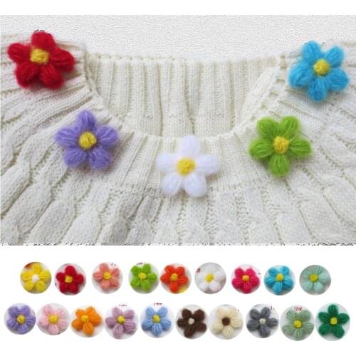 24pcs pack handmade 1-4/5 inch Crochet Flower 19 colors mohair-like acrylic yarn mix color available DIY accessories