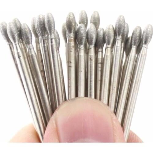 30Pcs 3 mm 1/8" inch OVAL Tip Diamond Solid Bits Ellipse Grinding Head Needle Lapidary Tools for Stone Gemstone
