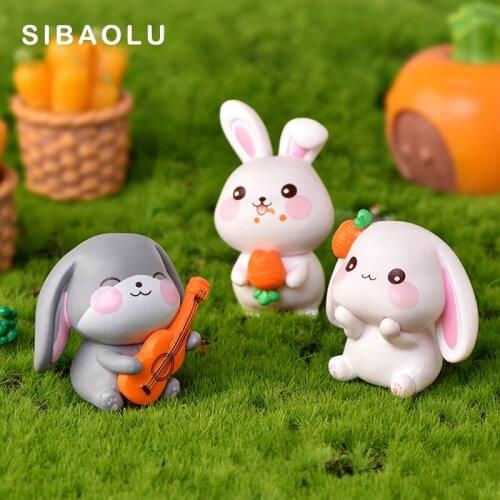 4pcs White Rabbit Carrot Easter Figurine Home Decor Miniature Bonsai Fairy Garden Ornament Decoration Accessories Modern Figure