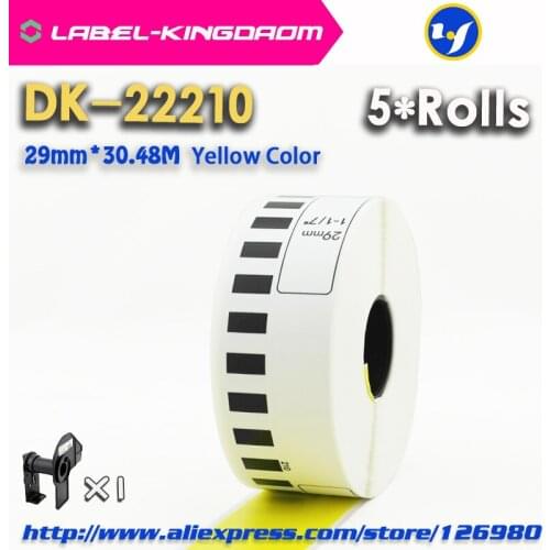 5 Rolls Brother Compatible Yellow Color DK-22210 Label 29mm*30.48M Continuous Compatible for Brother Label Printer QL-570/700
