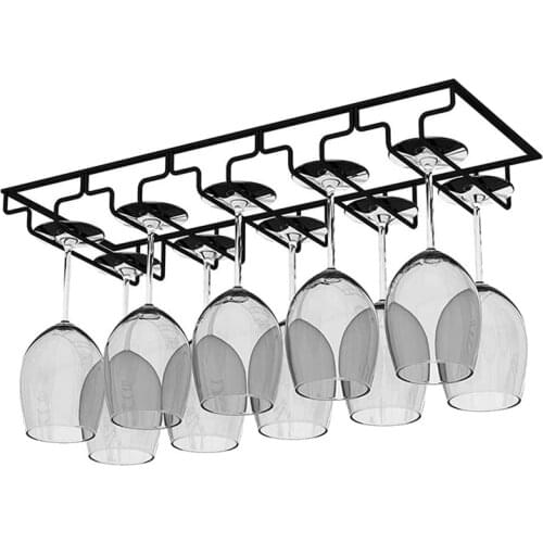 5 Slots Wine Glass Rack-Under Cabinet Stemware Rack, Hanging Wine Glass Holder for Kitchen Bar Pub,2 Pack,Black