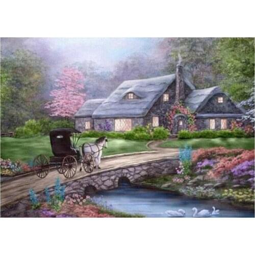 Diy 5D Beautiful Landscape Village Villa Diamond Painting Embroidery Round Mosaic Needlework Gift Home Decoration FH812