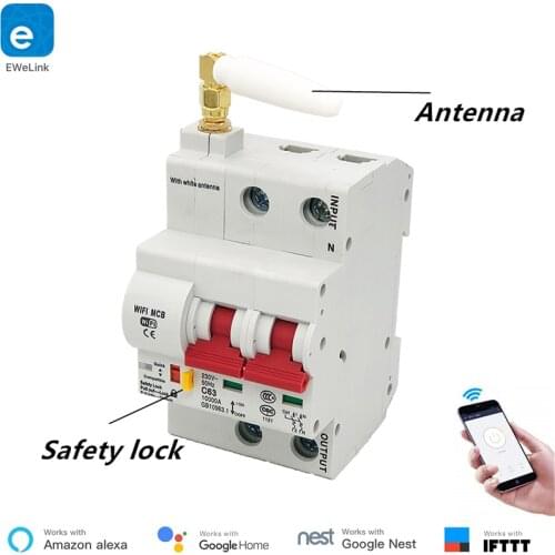 EWeLink 2P Remote control Wifi Circuit Breaker /Smart Switch/ Intelligent Automatic Recloser overload short circuit protection