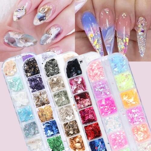 12Grid Gold Foils Gorgeous Nails Glitter Flakes Paillette Chip Aluminum Nail Design Shinny Nail Art Decoration Accessories