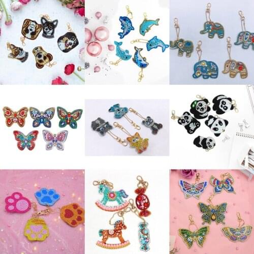 Nichome Full Drill Diamond Painting Keychain A Set Cartoon Animal Decor Car Pendent Diamond Embroidery Cross Stitch Gift