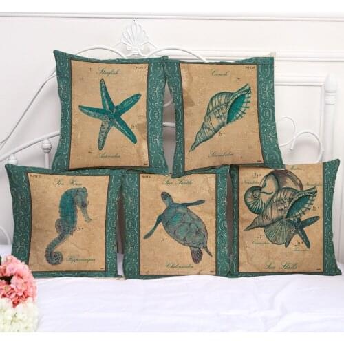 Decorative Pillow Case starfish Turtles Hippocampus Pillowcase 17.5 Inches Cotton Linen Chair Seat Throw Pillow Cover S1022