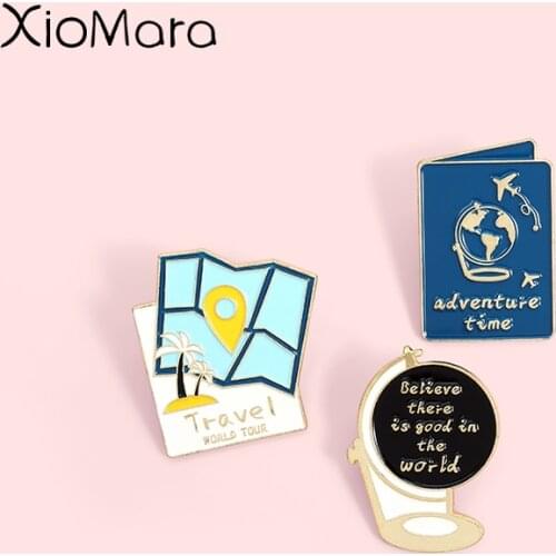 World Travel Enamel Pin Traveler Badge Map Globe Passport Adventure Travel World Tour Jewelry Brooches Lapel Pins For Friends