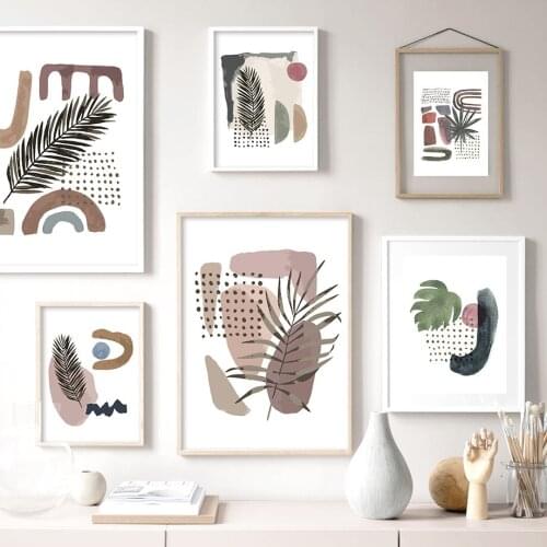 Geometric Abstract Shape Vintage Leaf Sun Nordic Posters And Prints Wall Art Canvas Painting Wall Pictures For Living Room Decor