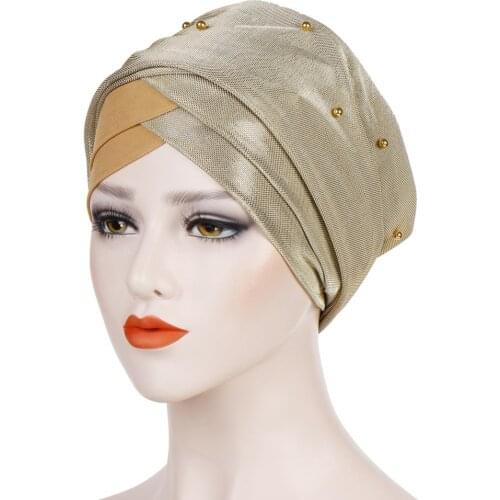 Islamic headscarf bonnet Muslim women beading turban hijab caps india africain 3 pleats turban femme musulman turbante mujer