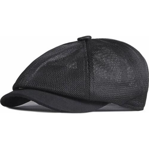 Summer Breathable Octagonal Hats Men Hollow Mesh Eight Panel Newsboy Cap Peaked Berets Women Retro Solid Painters Hat Elastic