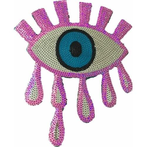 2PCS Pink Sequins Eye Patches for Clothes Iron on/Sew on Eyeball Sequined Patch Embroidery Appliques DIY Decoration Accessories