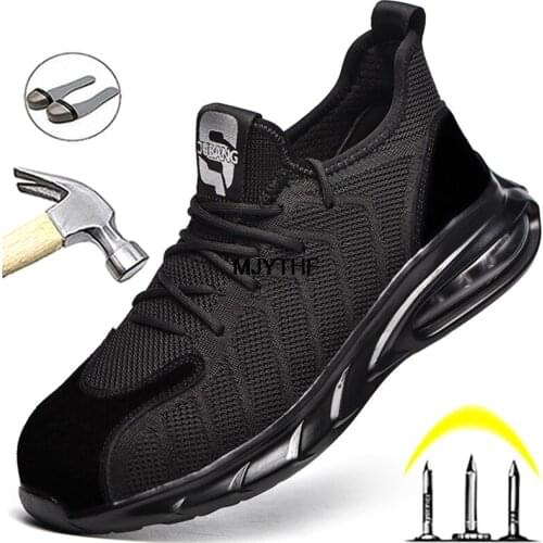 Pop Nice Work Shoes Men Air Cushion Safety Shoes Work Sneakers Indestructible Shoes Puncture-Proof Work Boots Protective Shoes