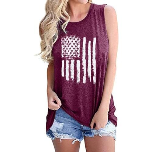 Summer Fashion Oversized New Independence Day American National Flag Print Tank Tops T-Shirt O-Neck Sleeveless Vest Female