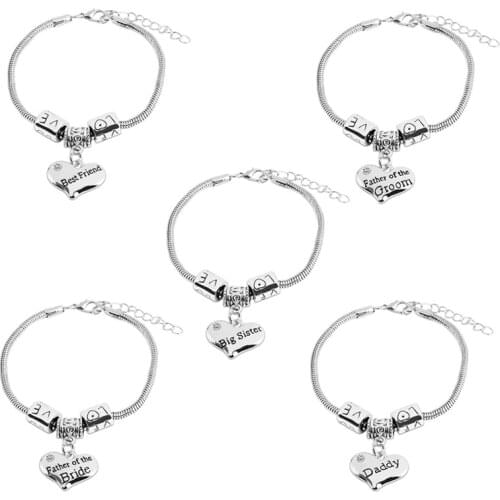 Hot Sale Women Men Sister Mother Father Sister Charm Brand Bracelet Love Heart Bracelet Family Mom Best Friends Gift Jewelry