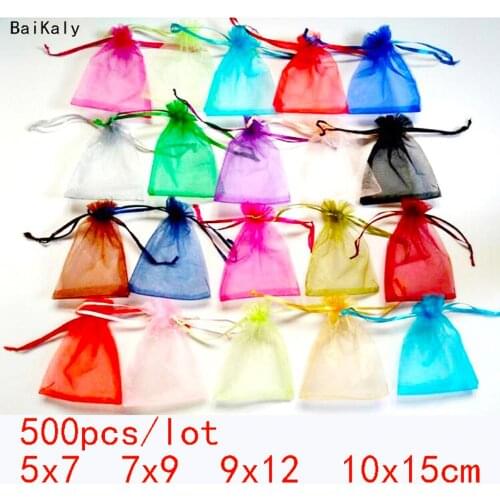 500pcs Drawstring Jewelry Bags Pouch 5x7 7x9 9x12 10x15cm Organza Bags Wedding Packaging Gift Bag Party Decoration Jewelry Bag