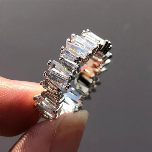 Minimalist Irregular Rectangle Crystal Rings For Women 925 Silver Rose Gold Color Stacking Ring White Zircon Fashion Jewelry CZ