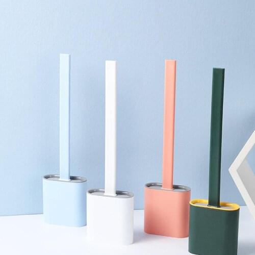 TPR Toilet Brush Set Long Handle Soft Brush with Quick Drying Holder Durable Rubber Bristles Bathroom Accessory Clean Tool