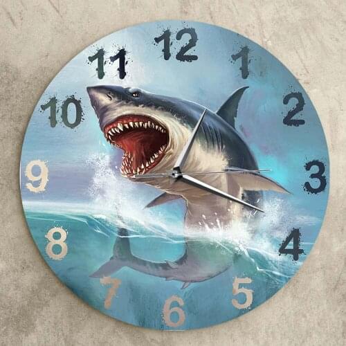 Hungry Great White Shark Wall Clock Ocean Sharks Wall Clock Modern Design Ocean Animal Aquarium Wall Art Kid Bedroom Decor Gift