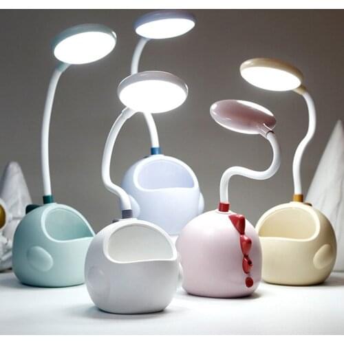 Cartoon Dinosaur Table Lamps Cute LED Desk Lamp With Pen Holder For Chirdren Rechargeable Study Reading Lamp Battery Built In