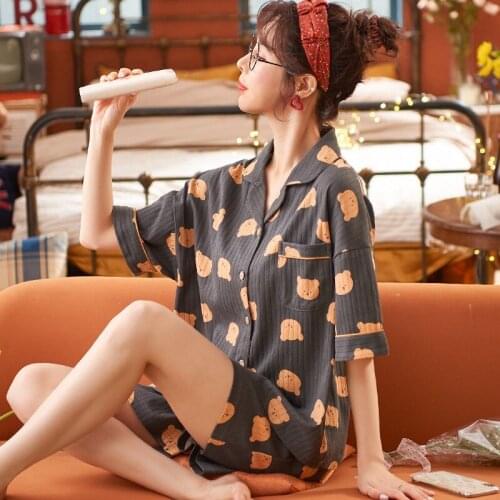 2021 Summer New Pajamas Set Cute Women Pajamas For Women Pure Cotton Sleepwear Cartoon Pyjamas Pijamas Pajamas Pjs Ladies
