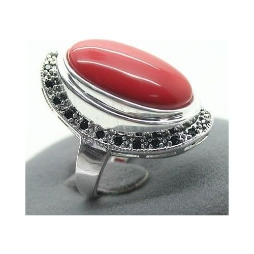 NEW MEN 17X30mm Red Coral 925 Sterling r Marcasite Ring Size 7/8/9/10# Genuine Handmade Women Gift word 925