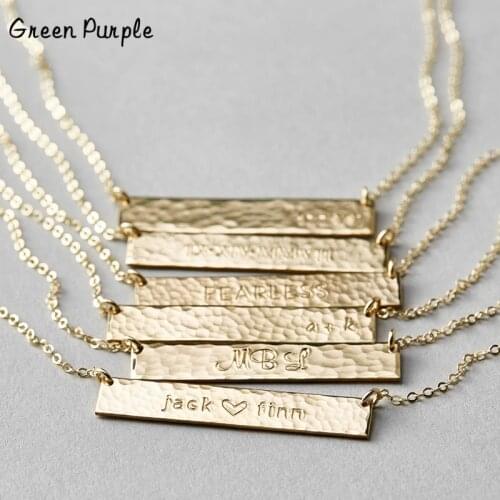 Hammered Name Bar Necklace 100% 925 Silver Chocker Handmade Letter Jewelry Pendants Boho Kolye Necklace for Women